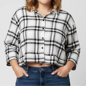 TAHARI Black and White Plaid Button Front Shirt XL